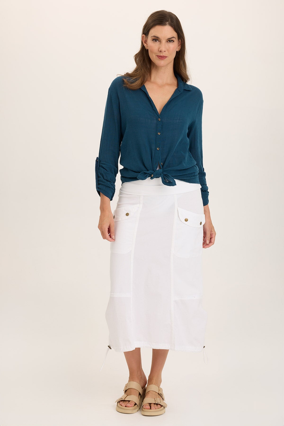 Wearables Marconi Cargo Cinch Bubble Hem Midi Skirt