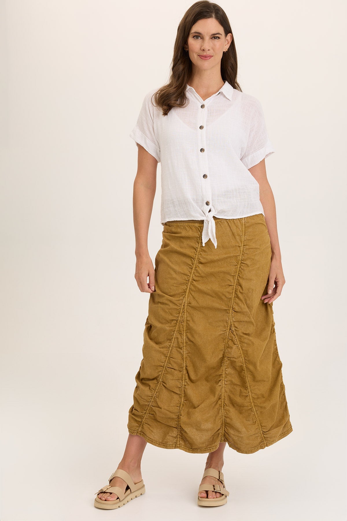 Wearables Linen Shirred Asymmetric Midi Skirt