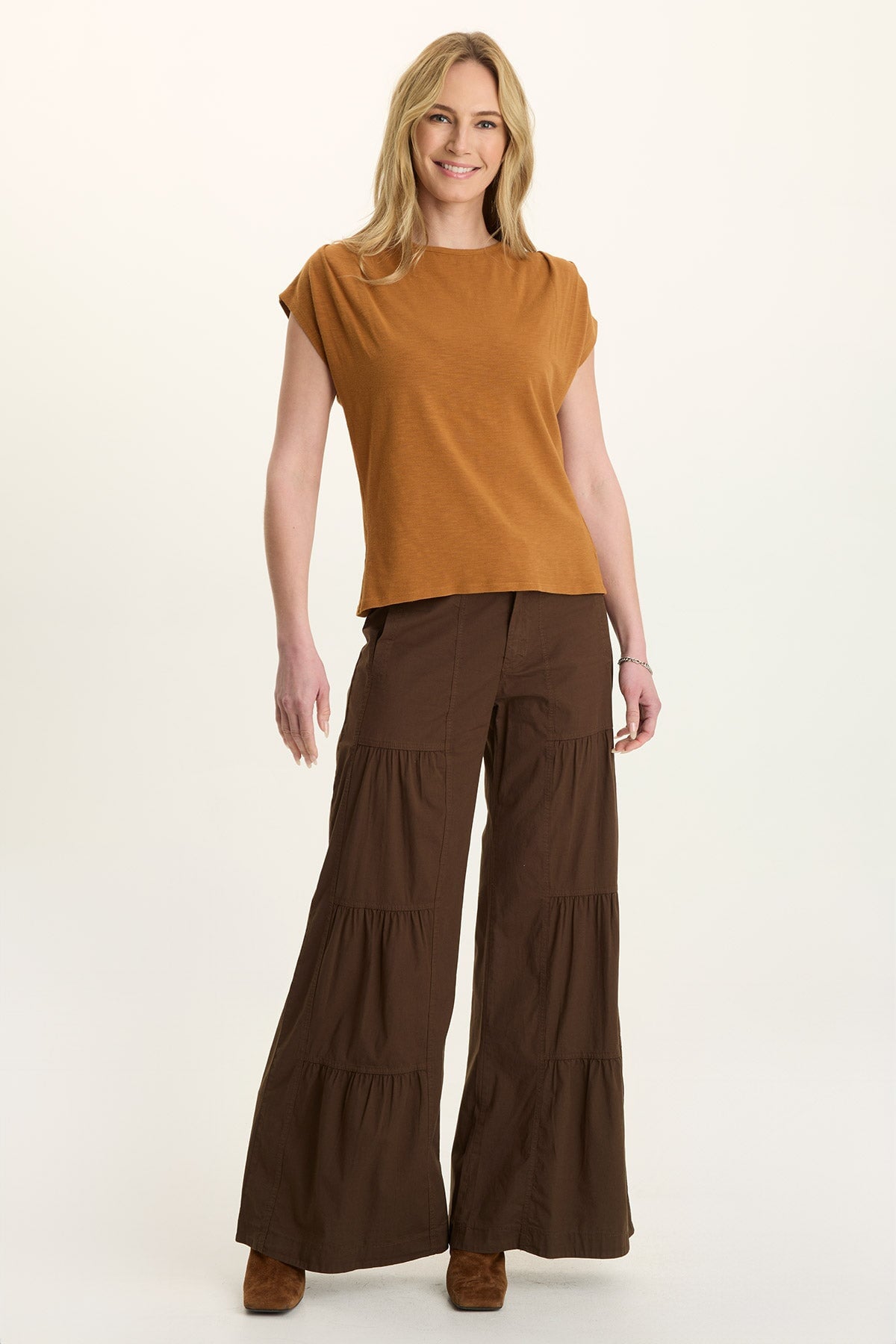 Wearables Tiered Wide Leg Drawstring Flare Ruched Pant