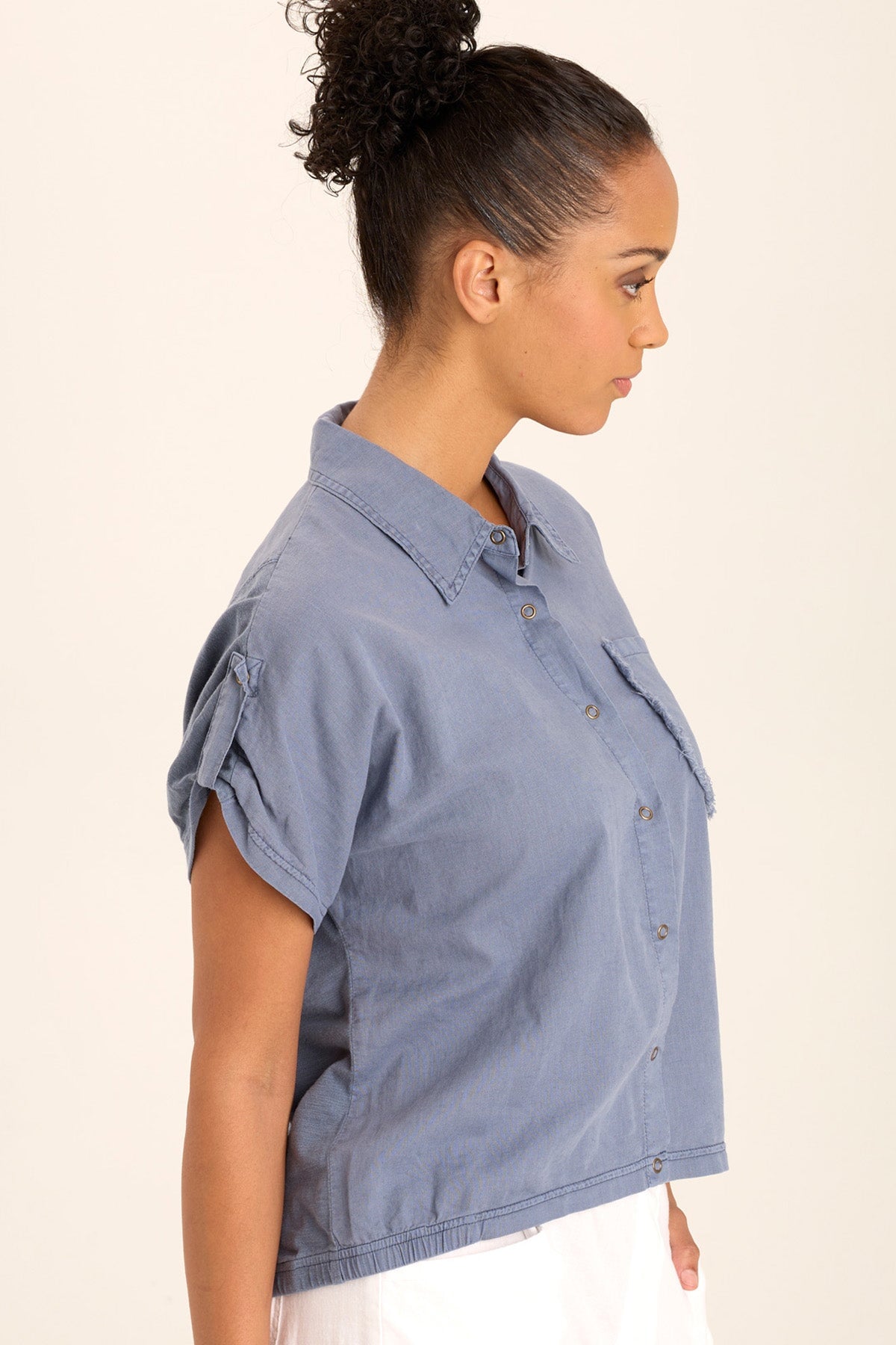 Wearables Abner Linen/Jersey Button-Up Top