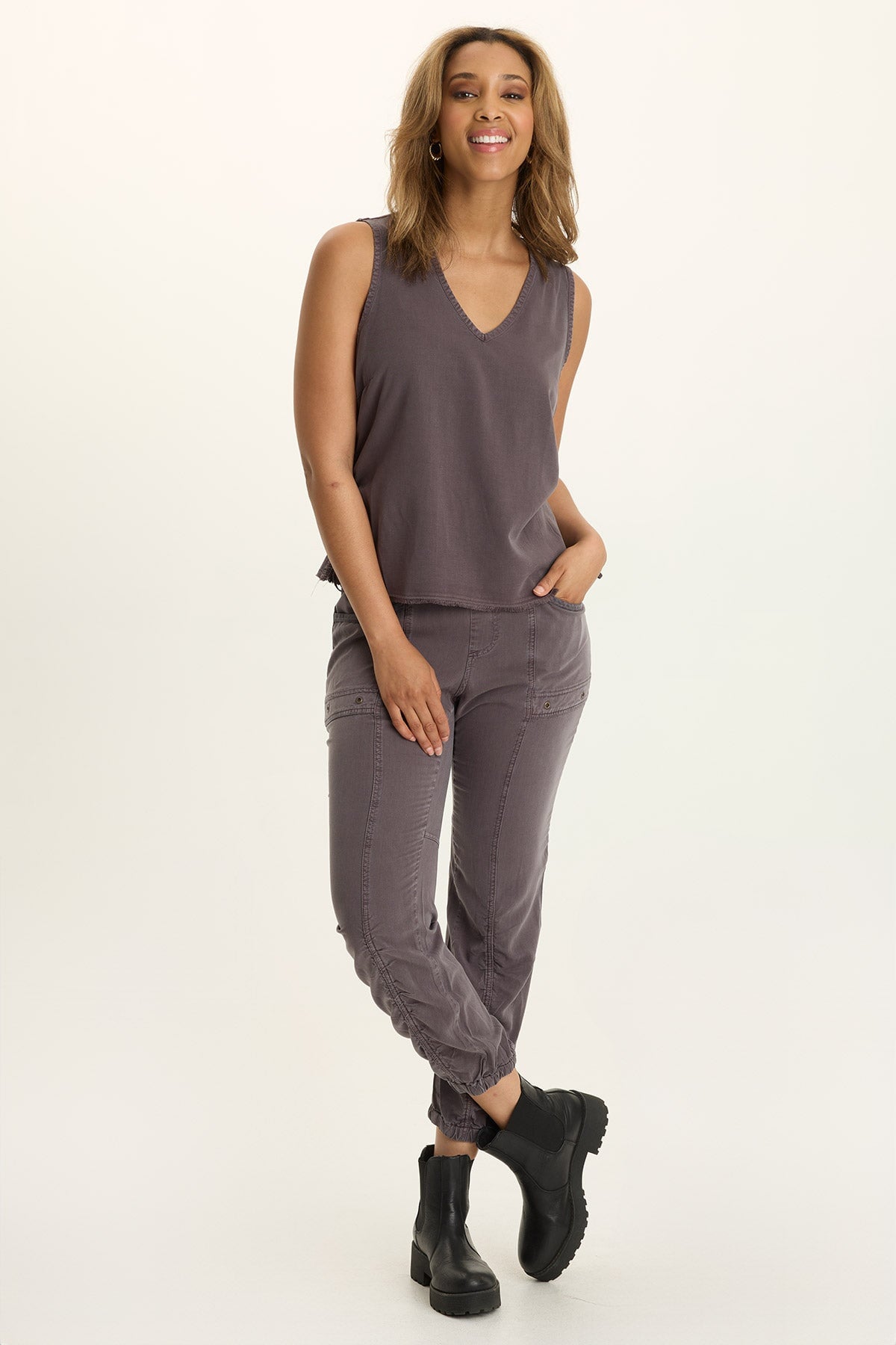 Wearables Ileana Cinched Soft Twill V-Neck Tank 