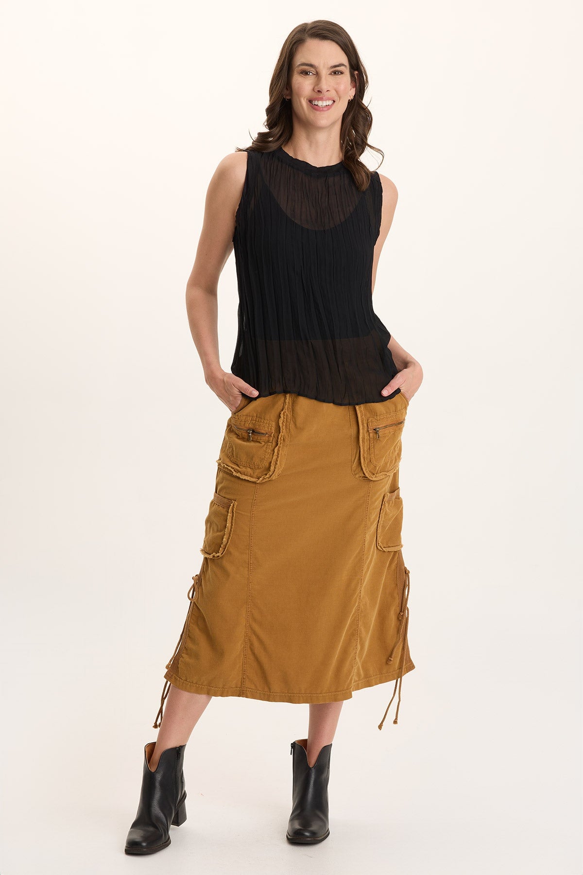 XCVI Idonia Crinkle Pleat Semi-Sheer Tank 