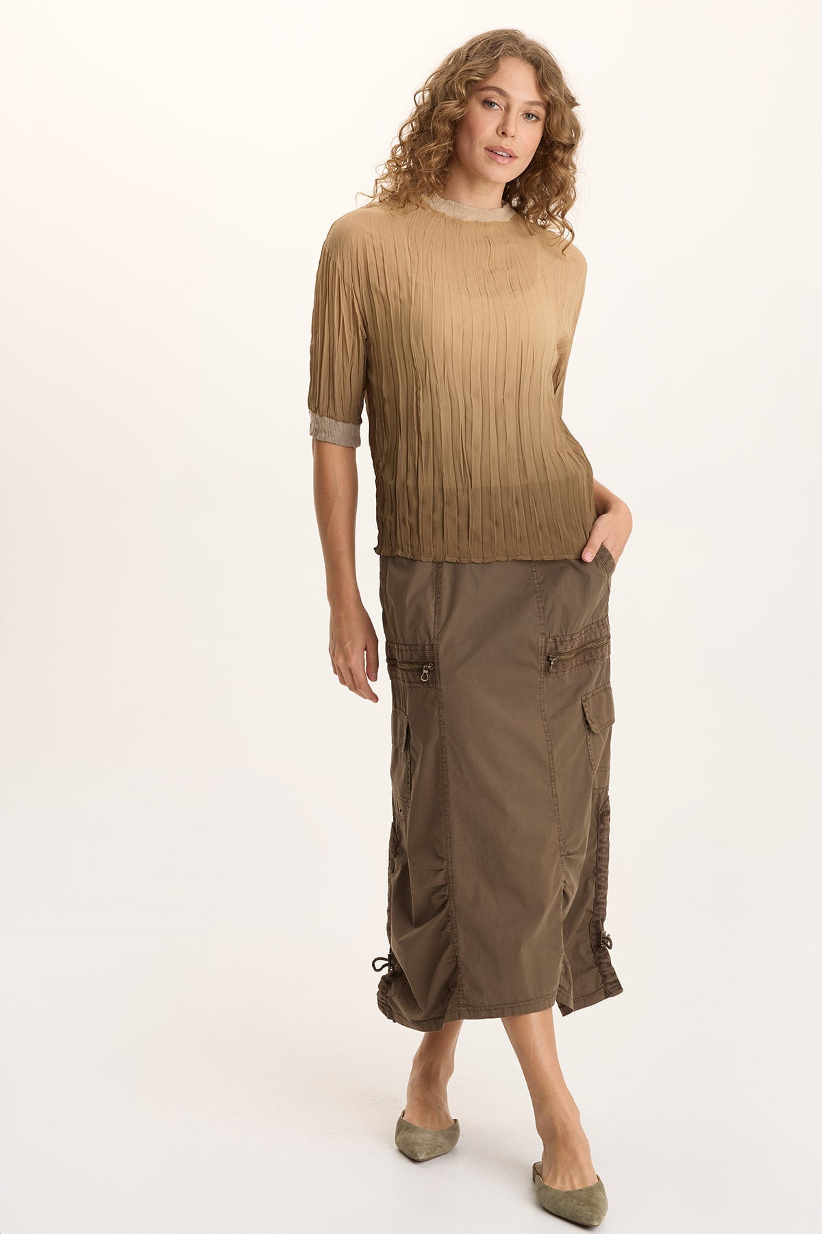 XCVI Shea Ruched Detail Cargo Midi Skirt