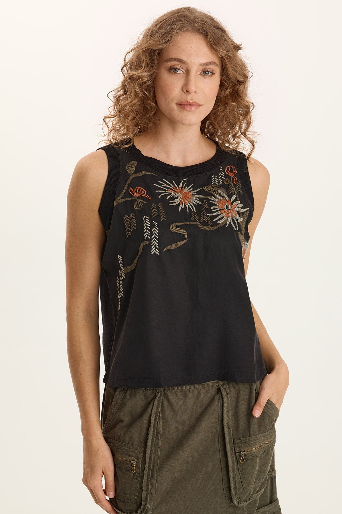 XCVI Katrine Soft Twill Embroidered Artisan Tank 