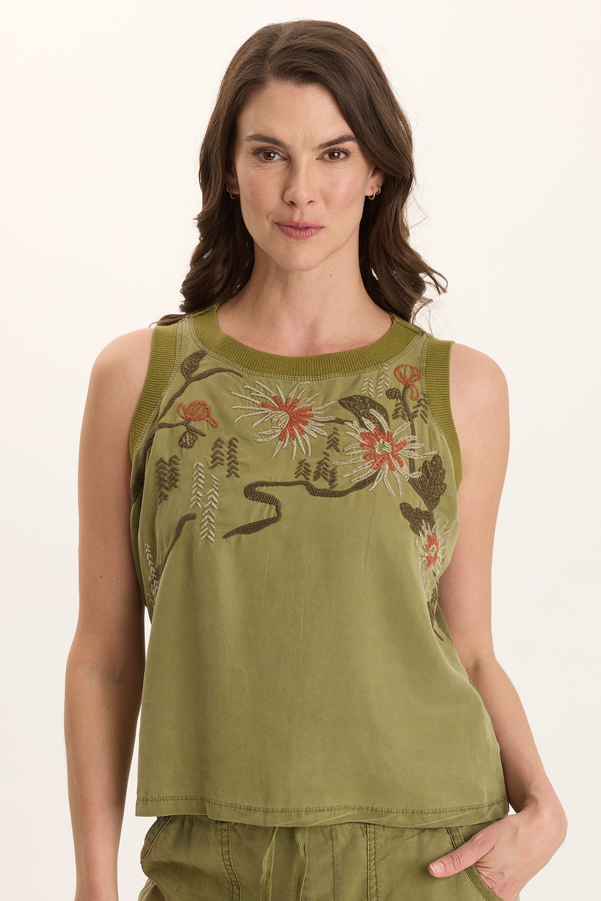 XCVI Katrine Soft Twill Embroidered Artisan Tank 