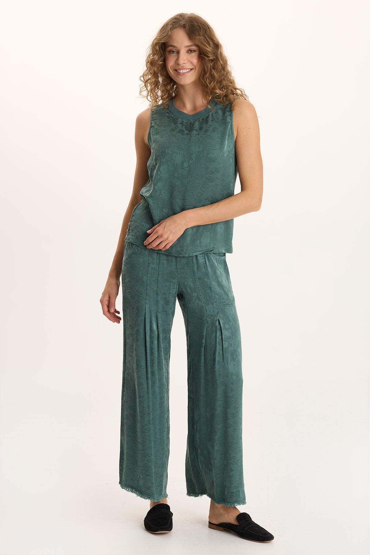 XCVI Mahala Textured Satin Embossed Crew Neck Tank 