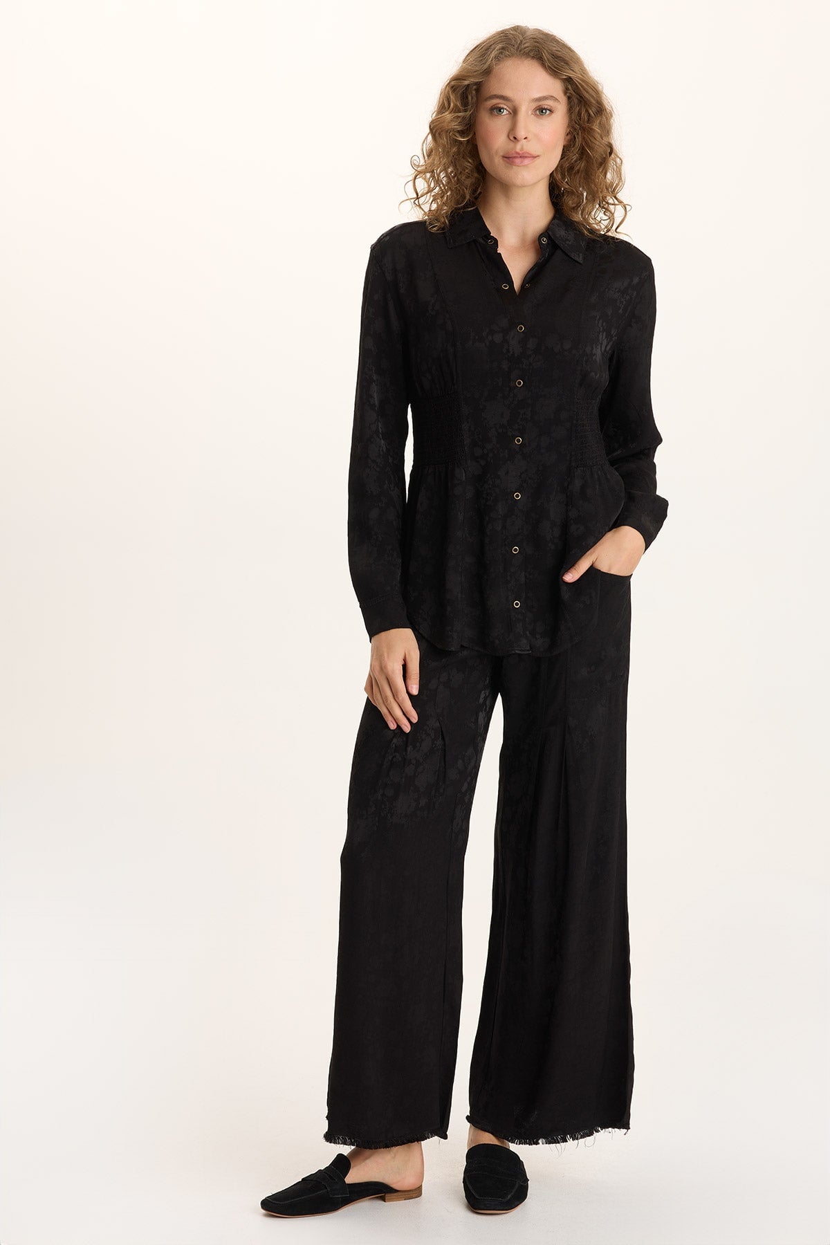 XCVI Twaina Textured Satin Soft Volume Wide Leg Pant 