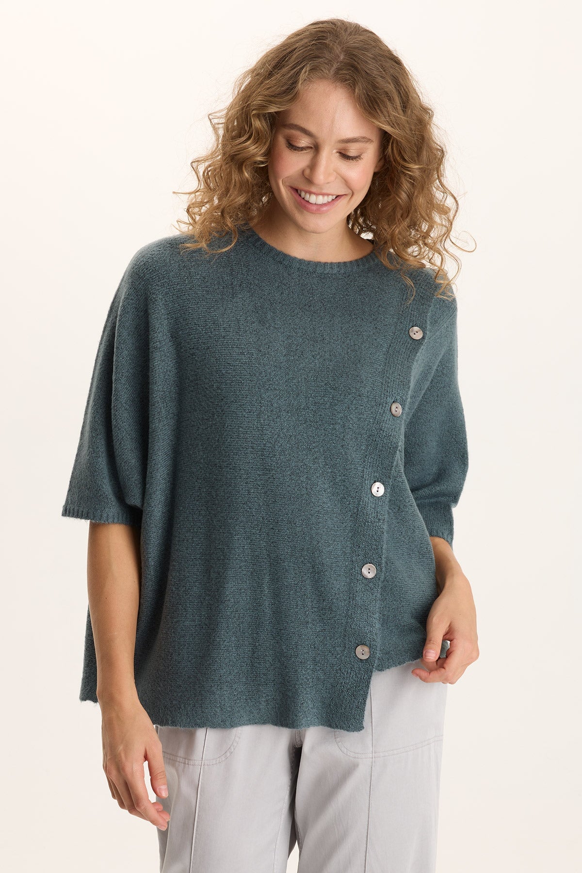 XCVI Osiris Asymmetrical Button Detail Knit Poncho
