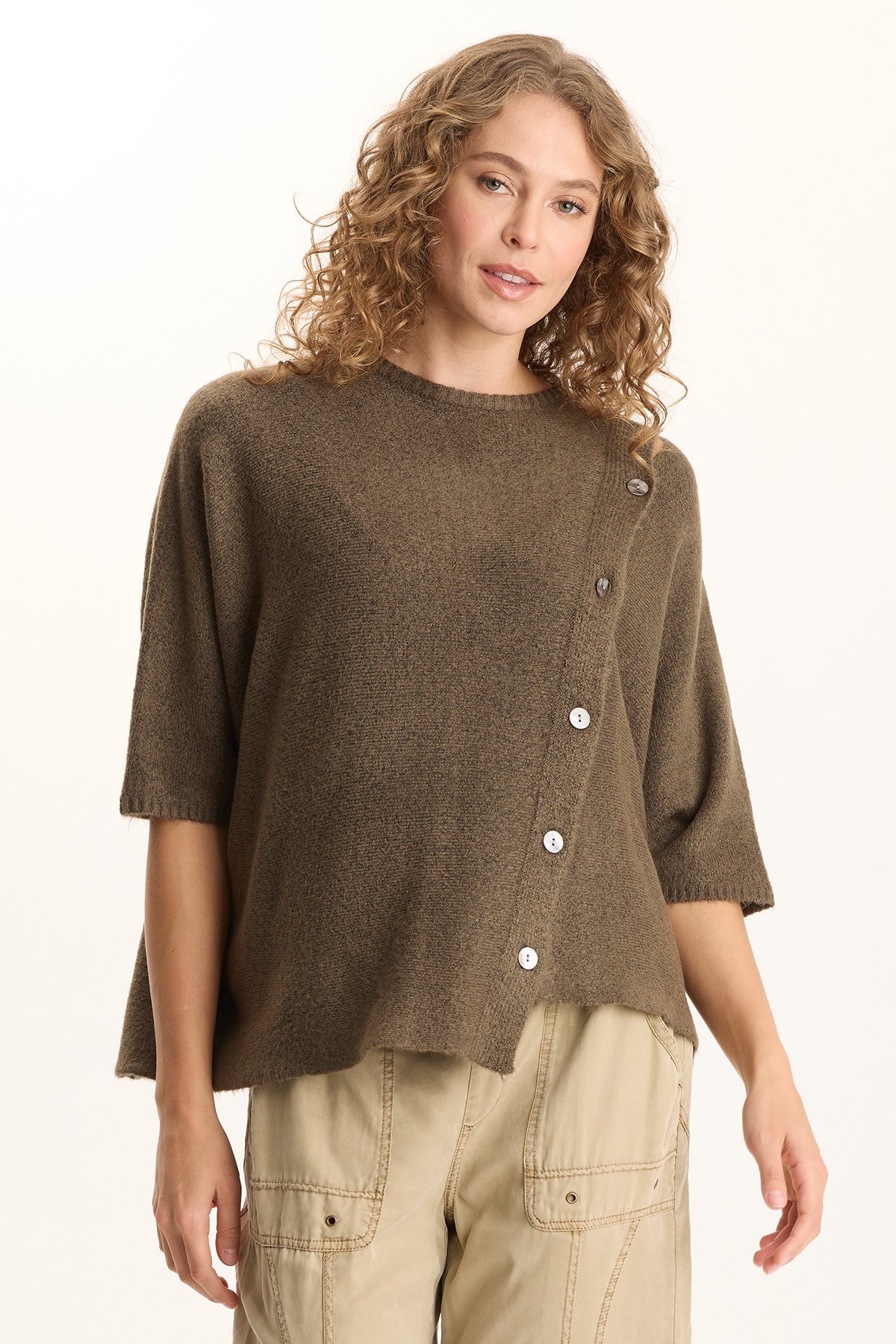 XCVI Osiris Asymmetrical Button Detail Knit Poncho