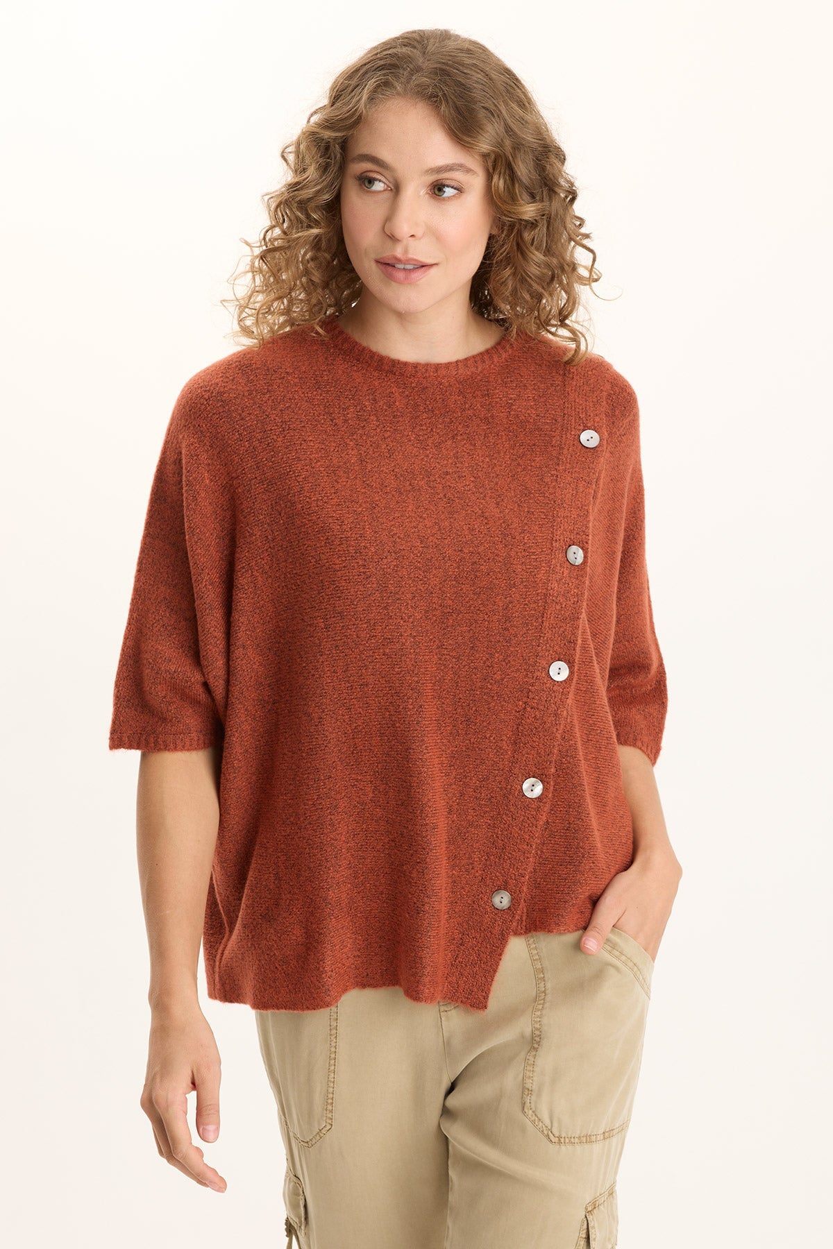 XCVI Osiris Asymmetrical Button Detail Knit Poncho 