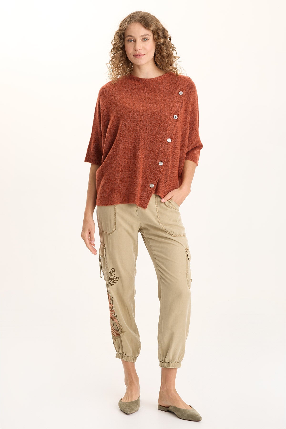 XCVI Osiris Asymmetrical Button Detail Knit Poncho