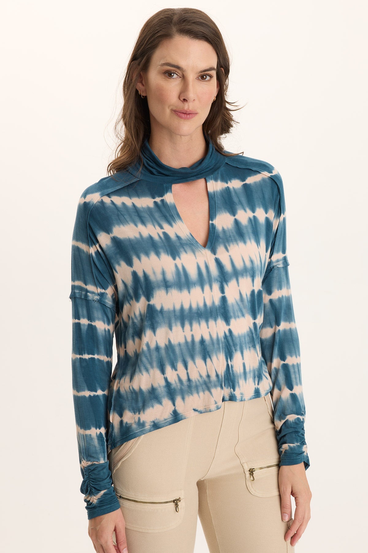 XCVI Norda Soft Stretch Jersey Mock-Neck Keyhole Top 