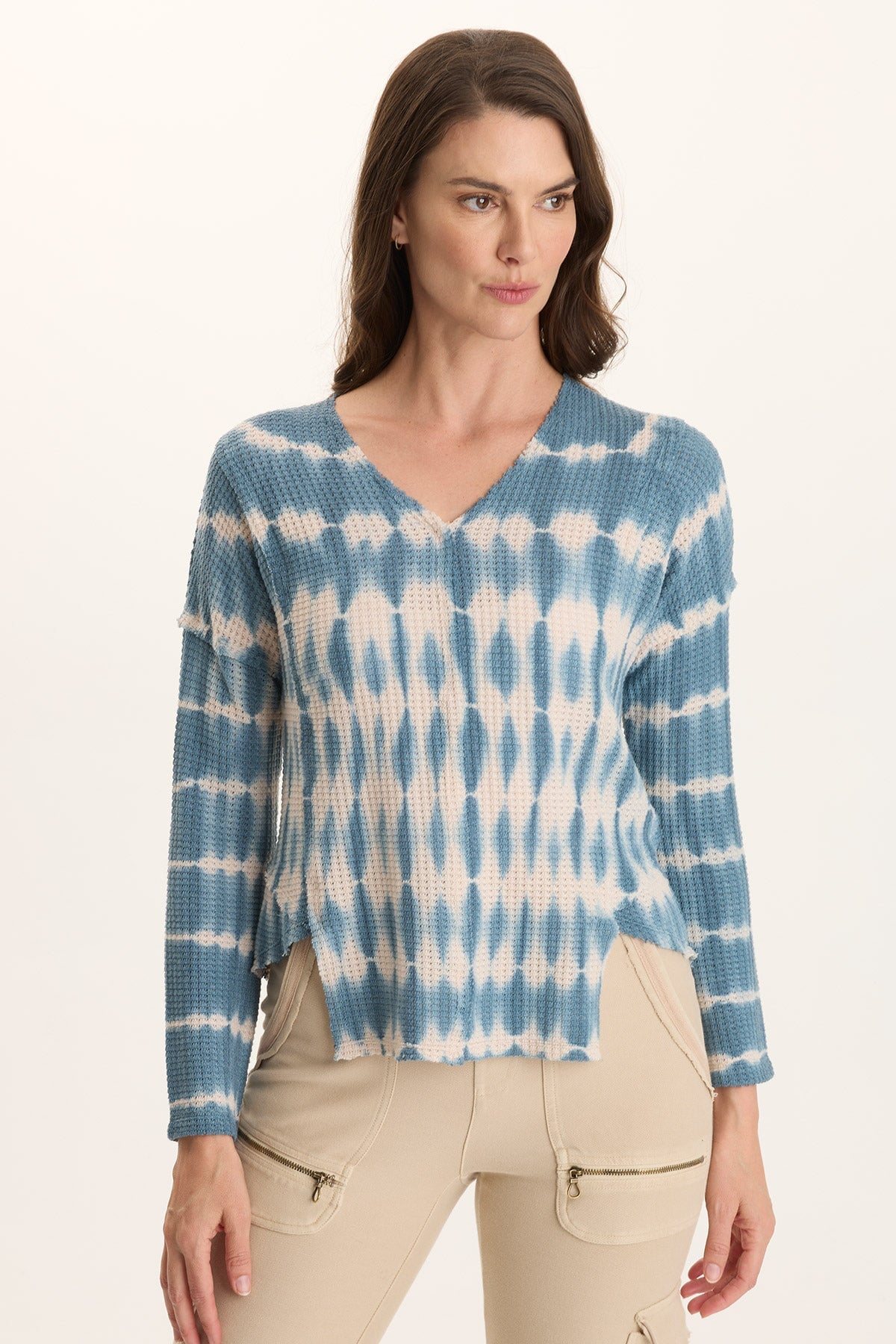 XCVI Arnie Thermal Asymmetrical Hem V-Neck Top 