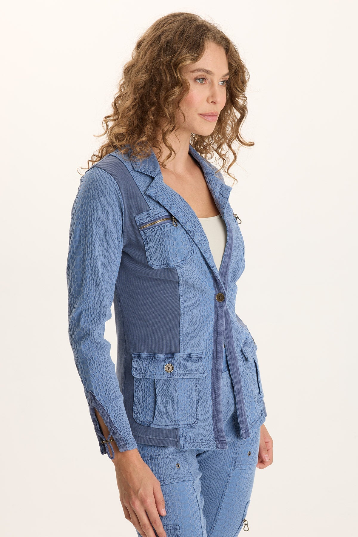 XCVI Kirklyn Textured Jacquard Novelty Stretch Blazer 