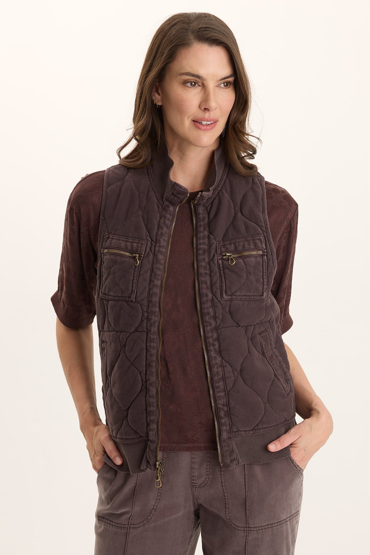 XCVI Aeric Quilted Zipper Pocket Vest 