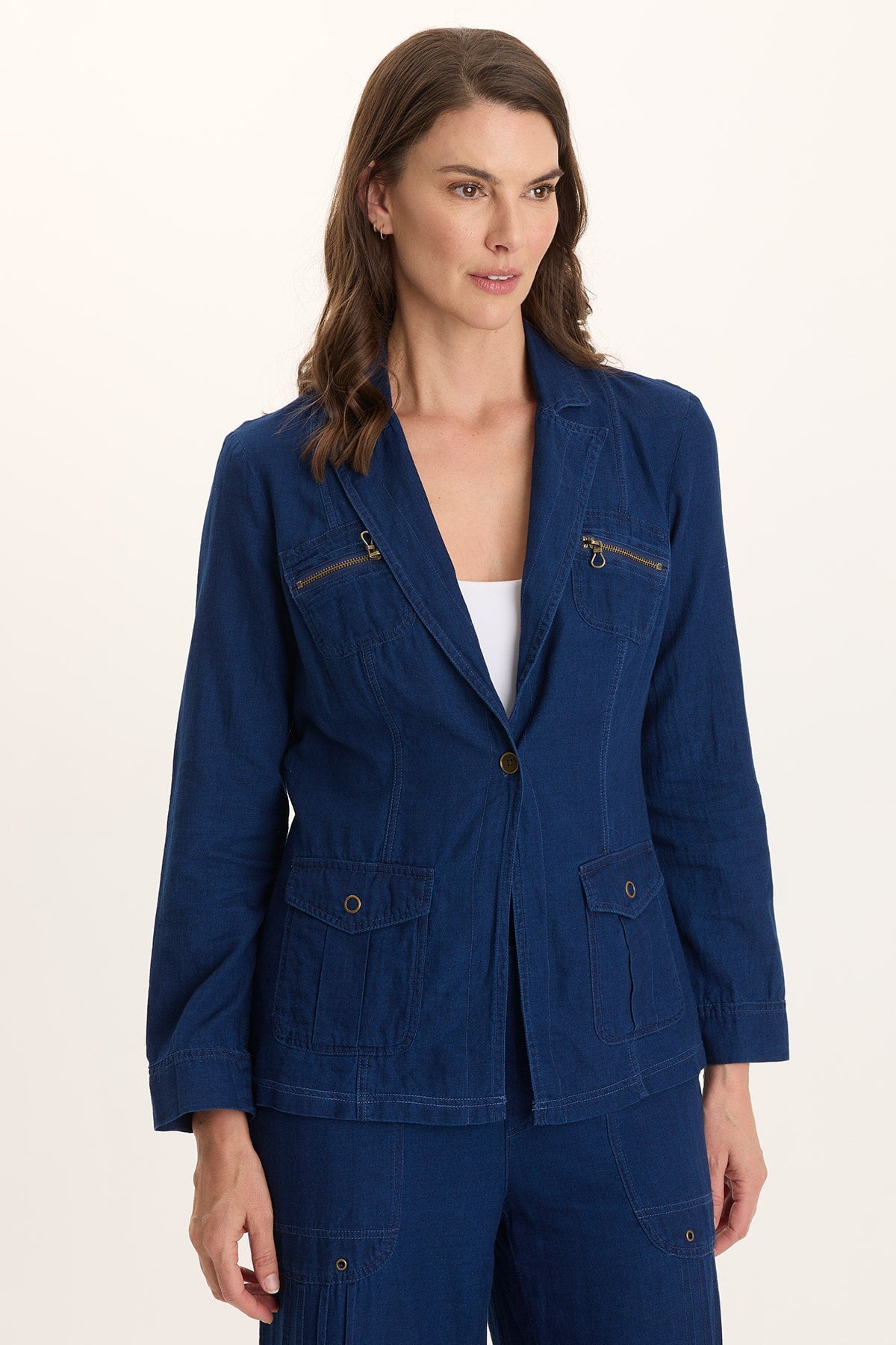 XCVI Thurman Indigo Twill Single-Button Blazer 