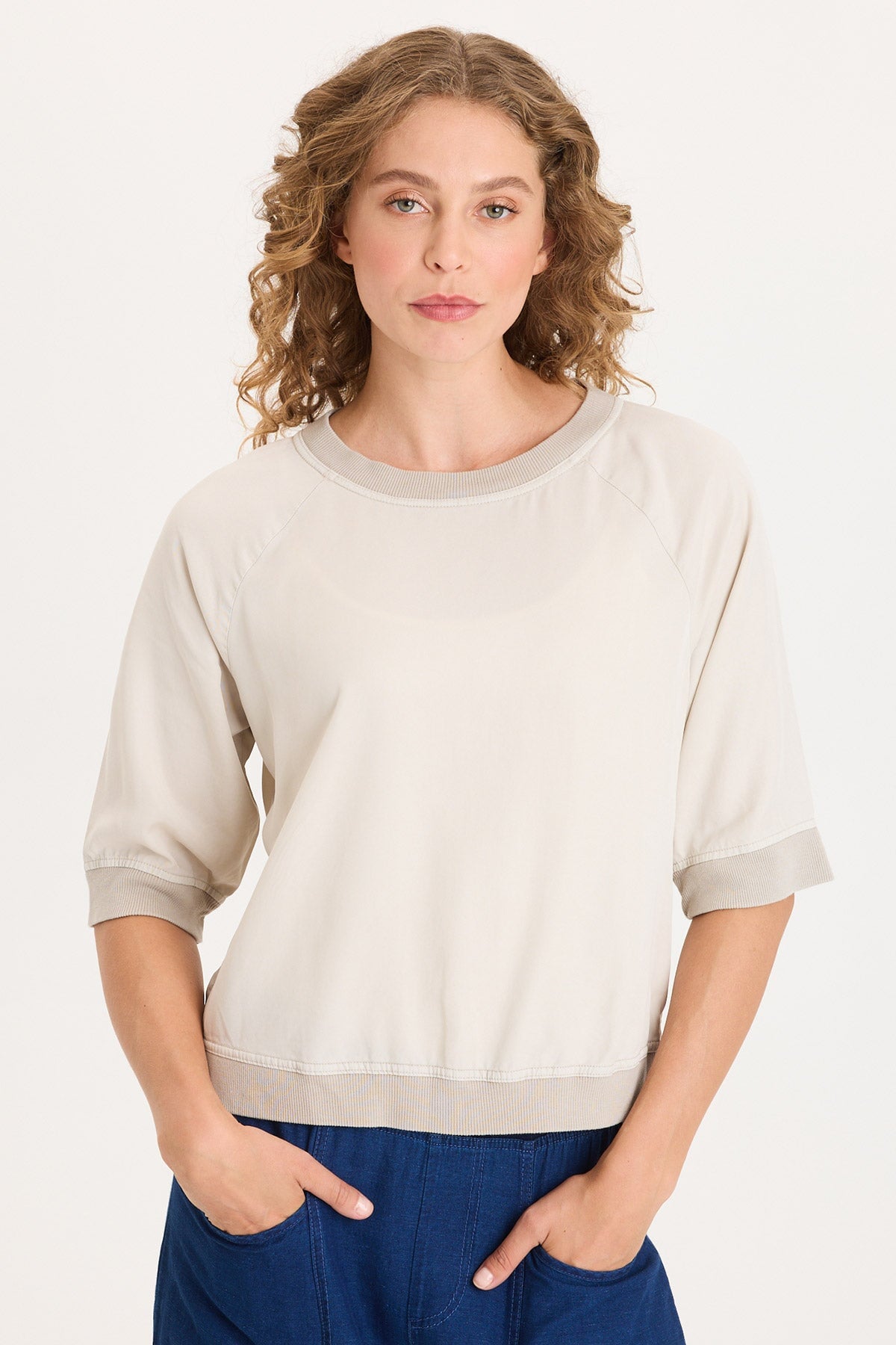 XCVI Linton Twill/Rib Snap-Up Back Top 