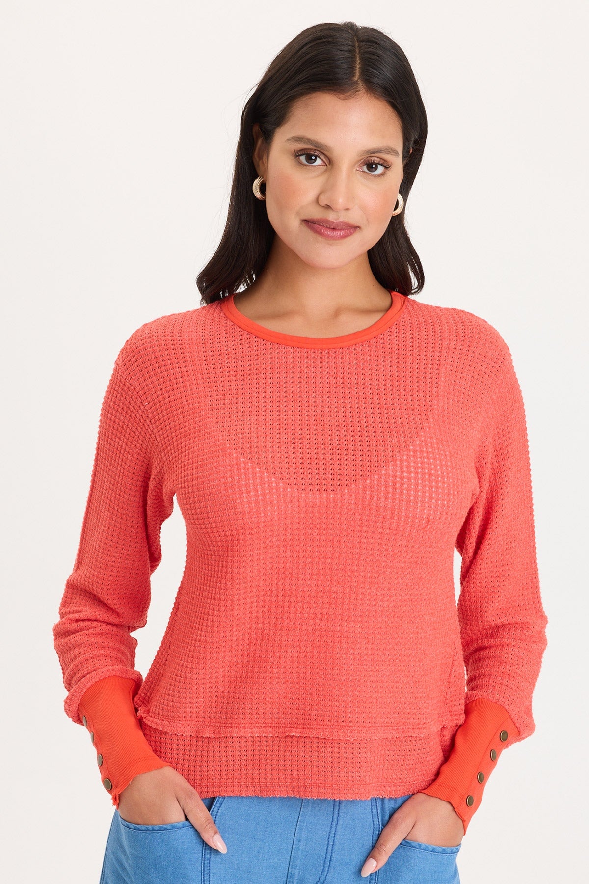 XCVI Kelsoe Buttoned Cuffs Thermal Long Sleeve Top