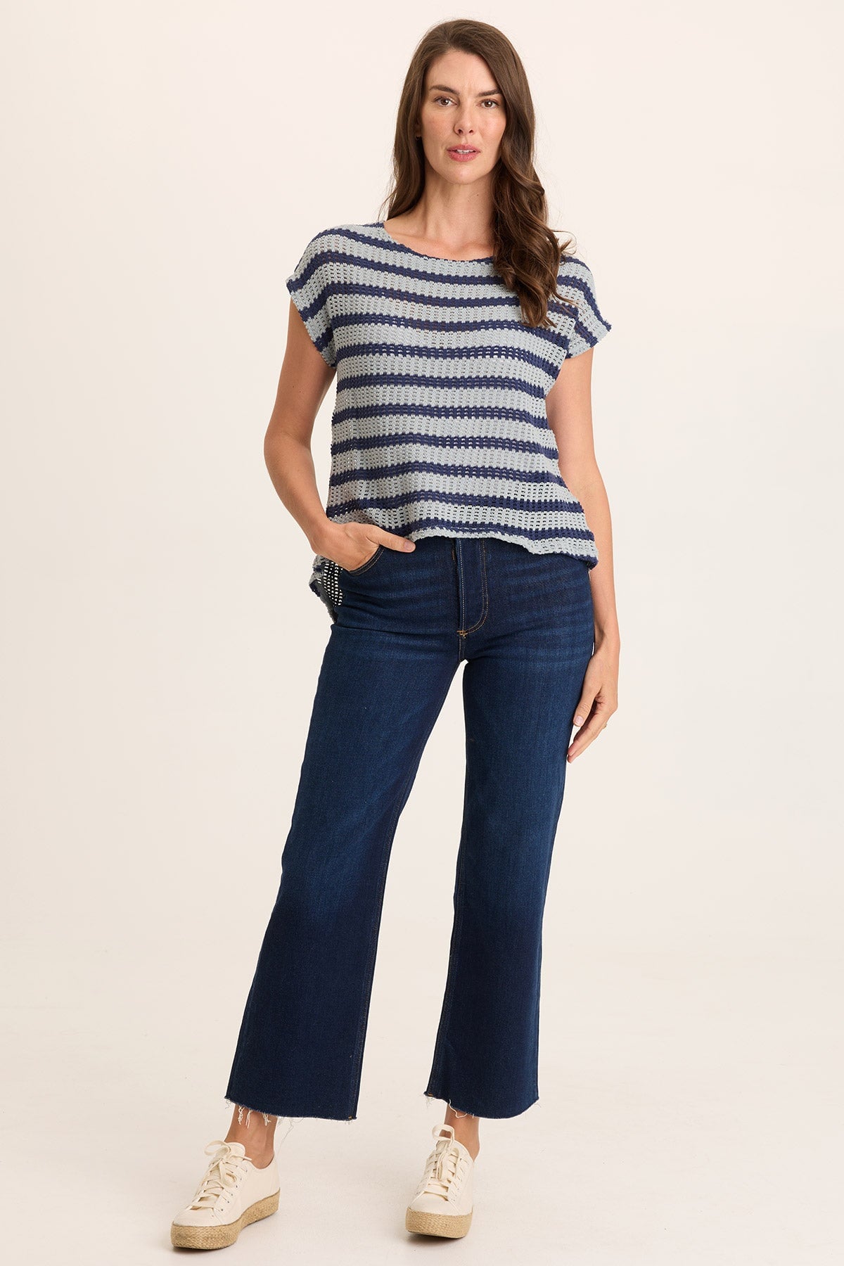 XCVI Lawder Stripe Knit Waterfall Back Top 