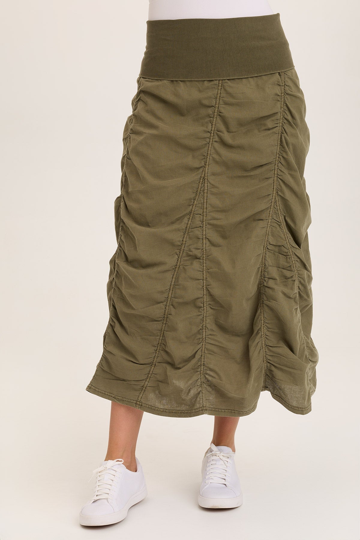 Wearables Linen Shirred Asymmetric Midi Skirt