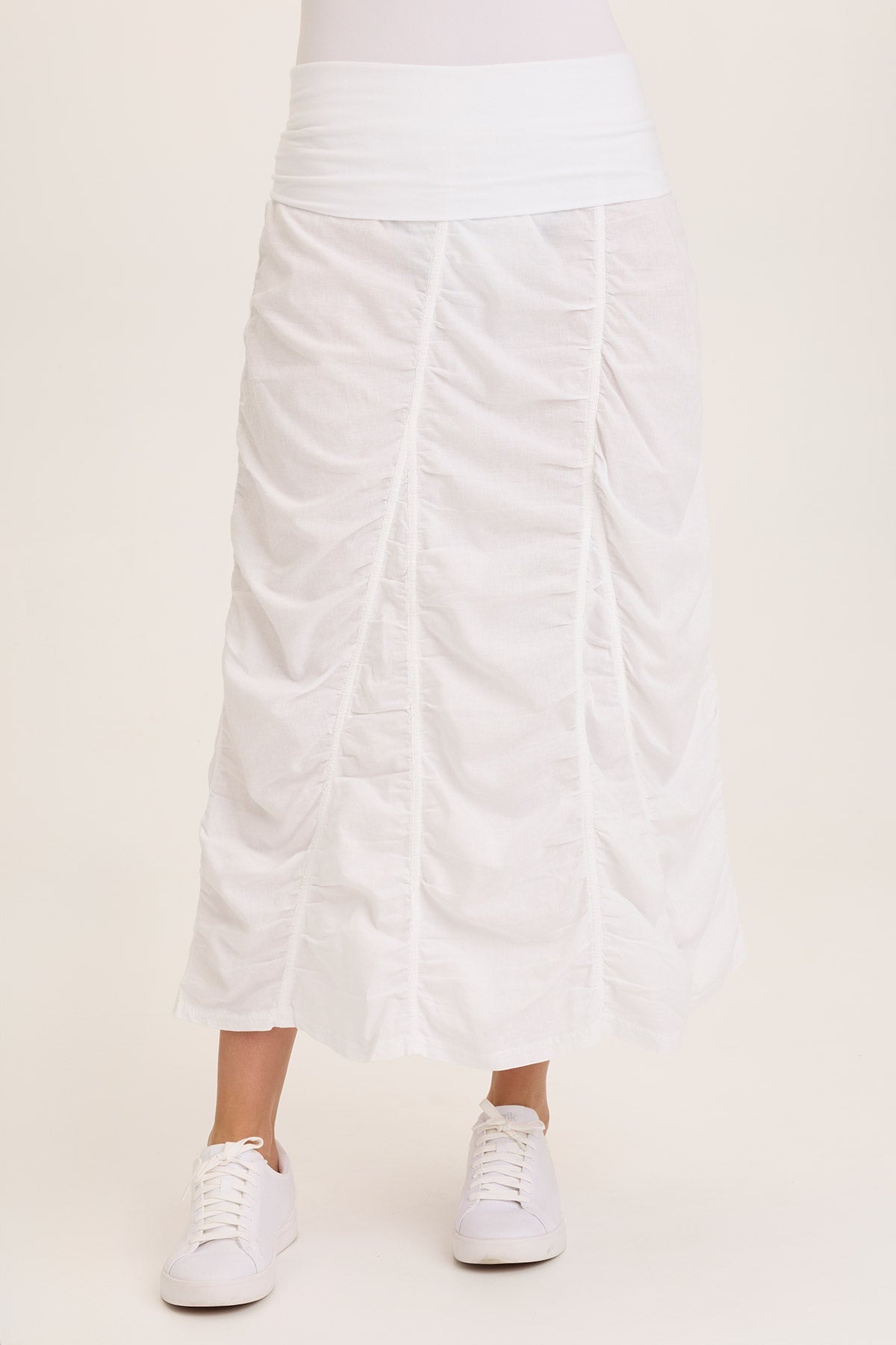 Wearables Linen Shirred Asymmetric Midi Skirt 