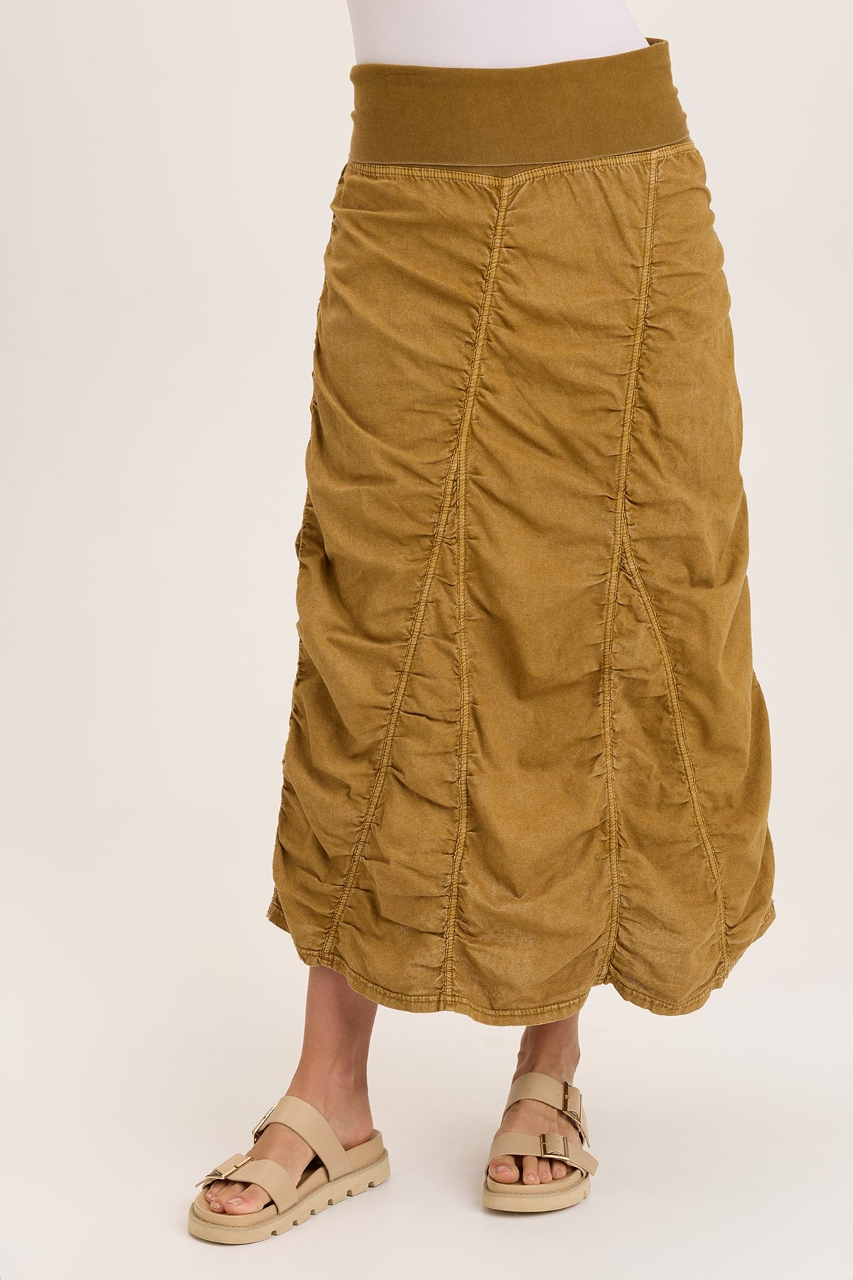 Wearables Linen Shirred Asymmetric Midi Skirt 