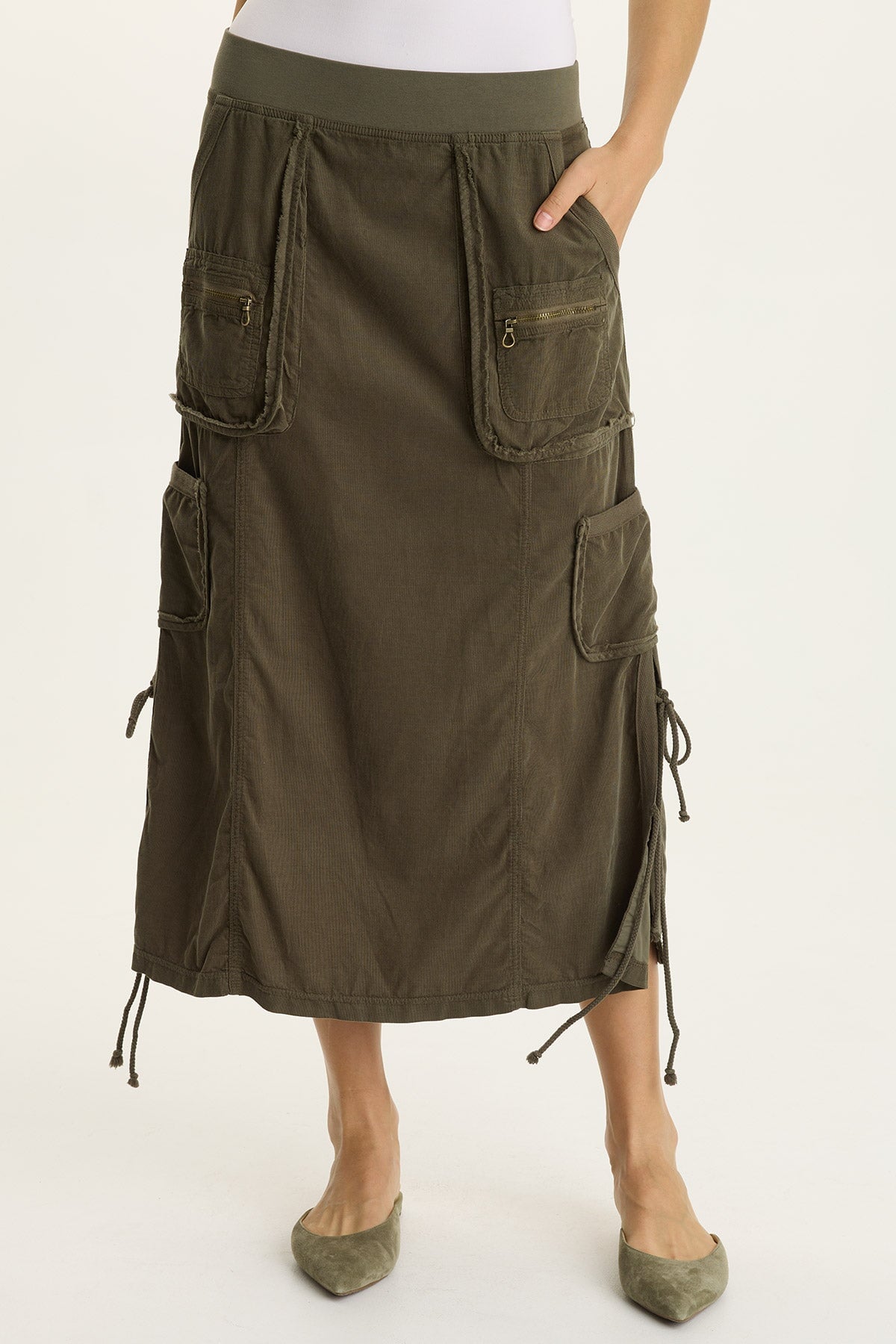 XCVI Sisu Corduroy Adjustable Cargo Midi Skirt 
