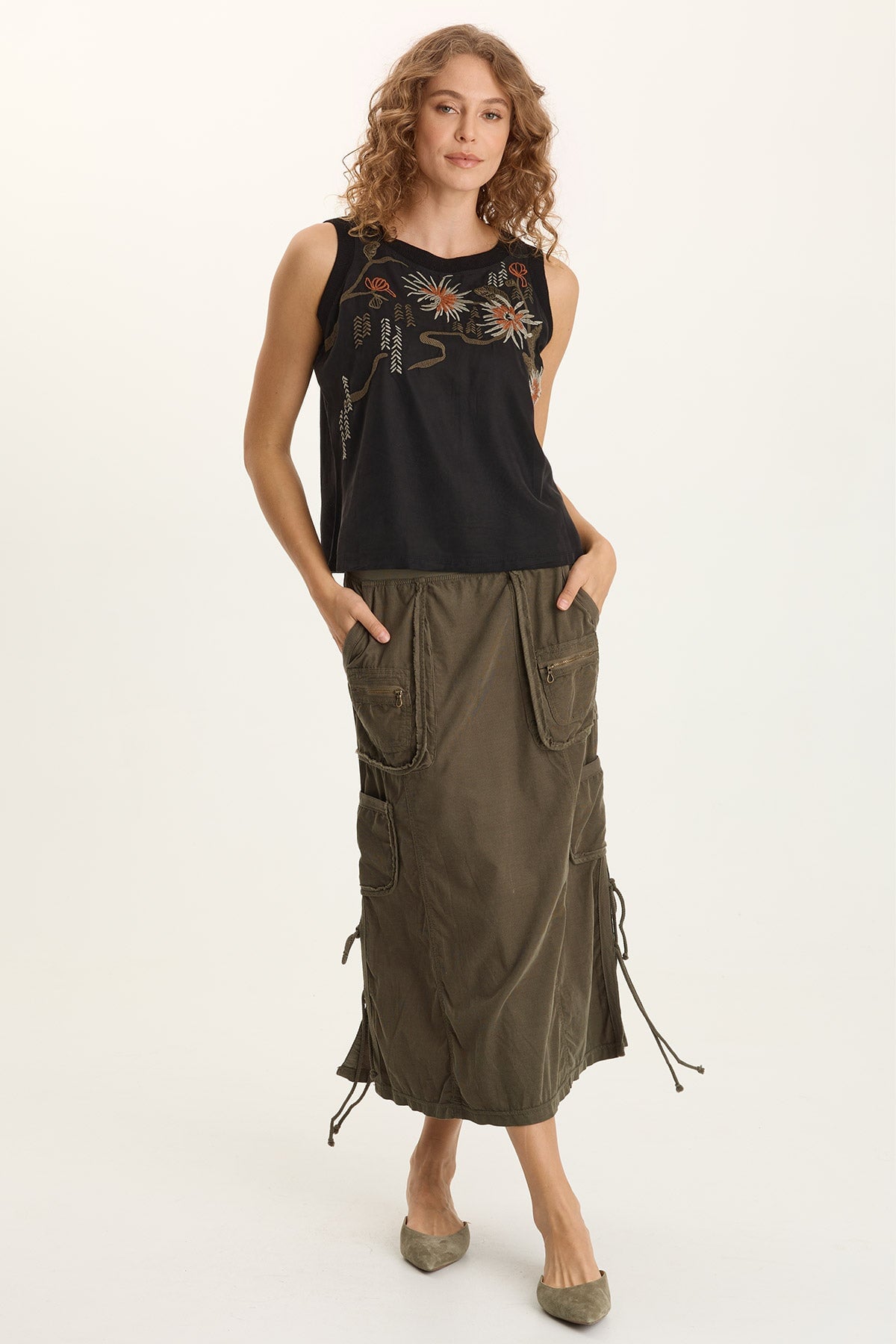 XCVI Sisu Corduroy Adjustable Cargo Midi Skirt