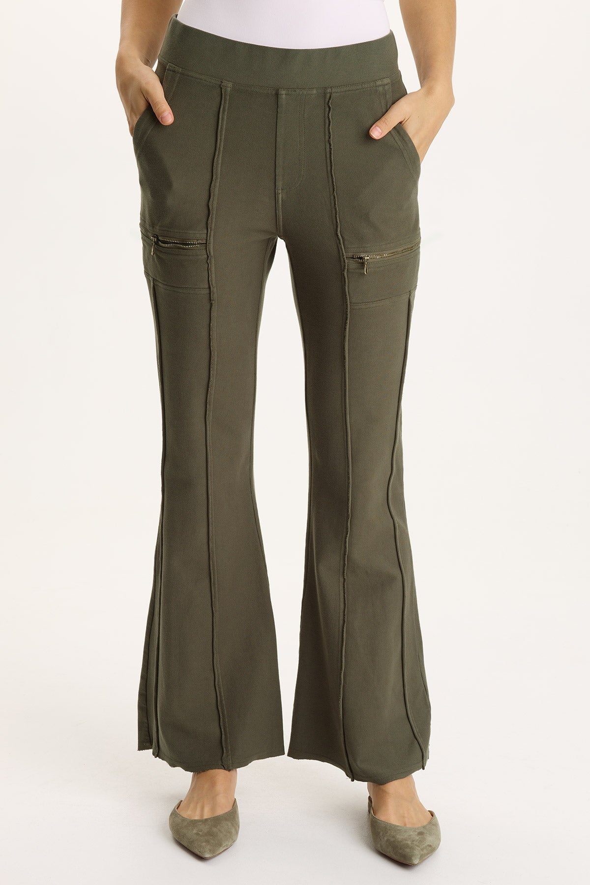 XCVI Ninian Twill Knit Zipper Pocket Flared Pant