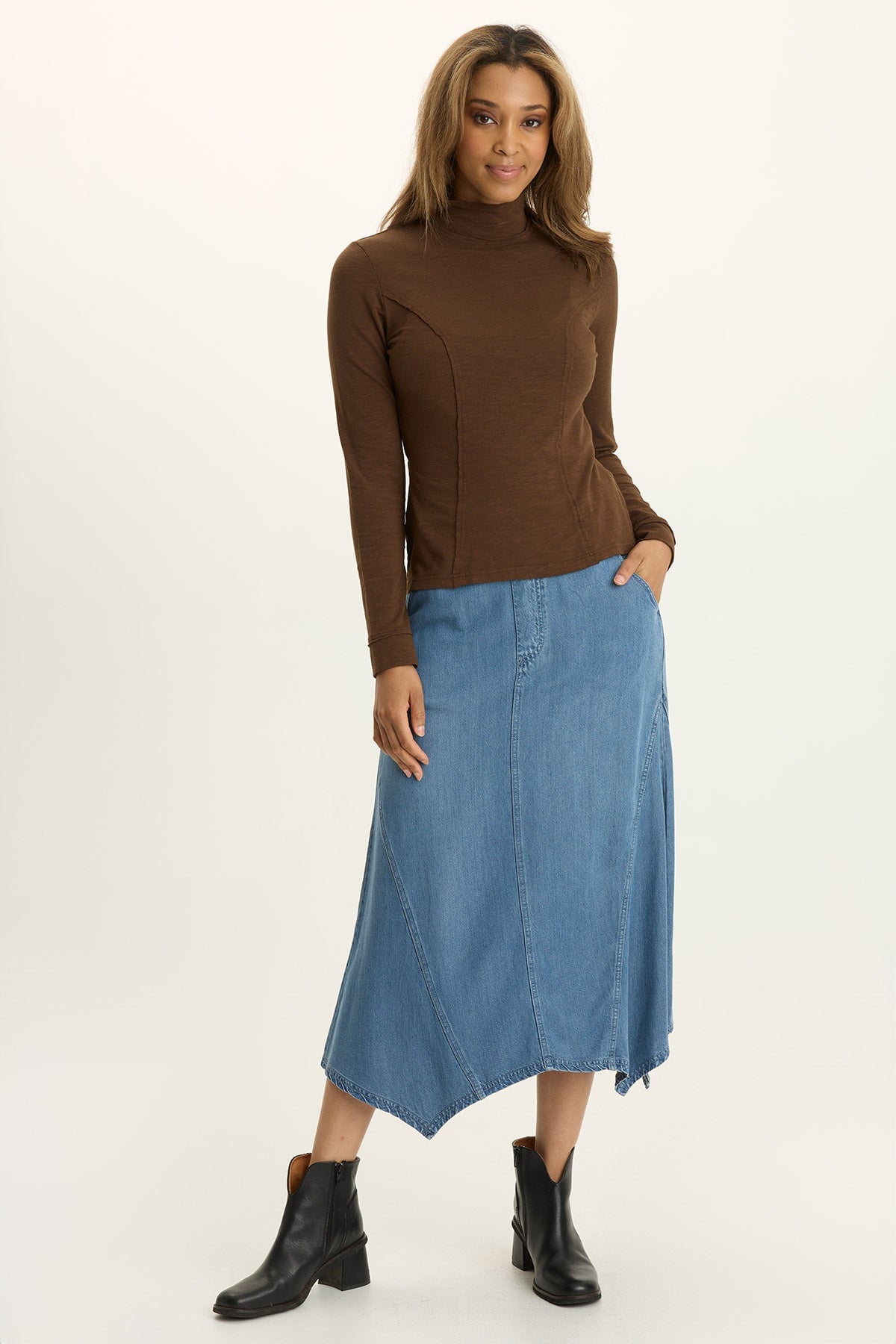 Wearables Kyrie Sharkbite Denim Midi Skirt 