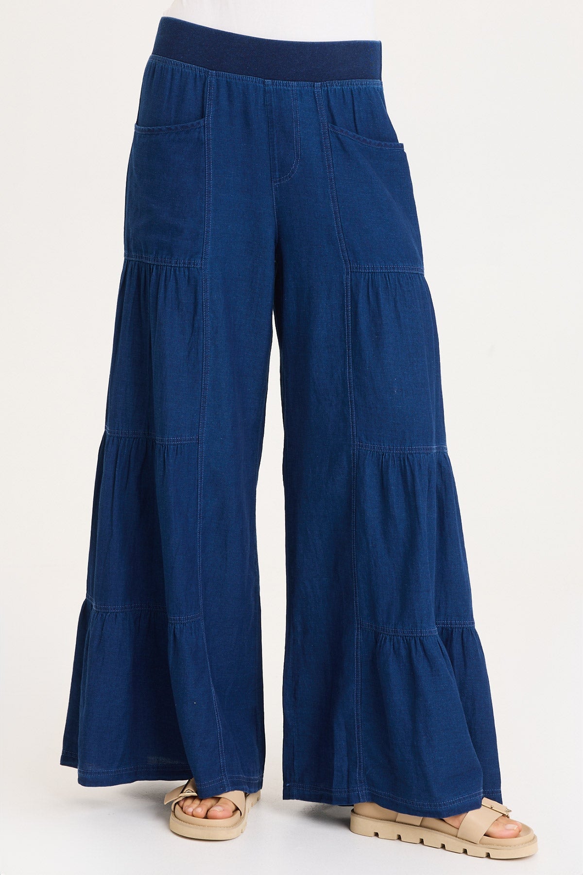 XCVI Dugan Mock-Denim Side Tiered Wide Leg Pant 