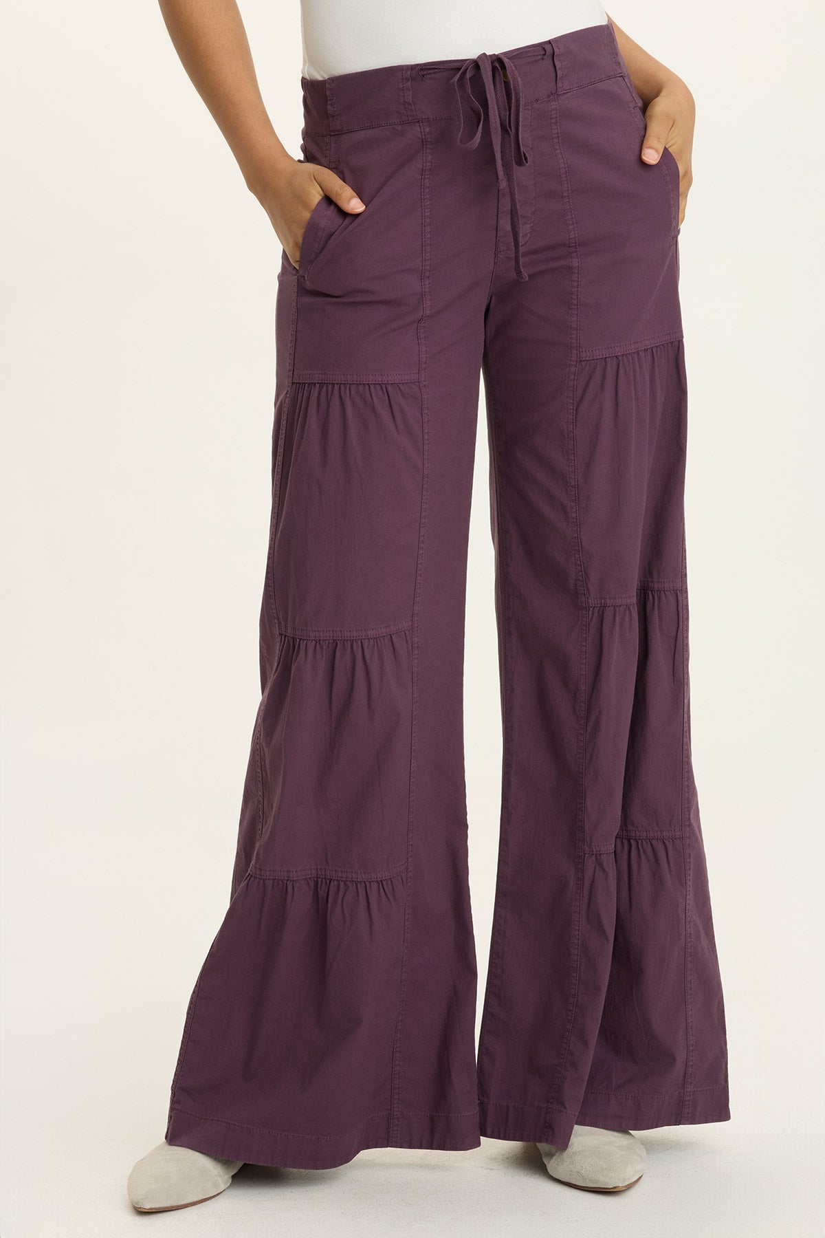Wearables Tiered Wide Leg Drawstring Flare Ruched Pant 