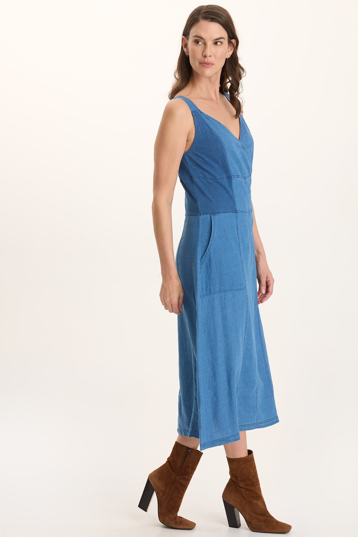 XCVI Lyall Mock Denim Twill Midi Tank Dress 