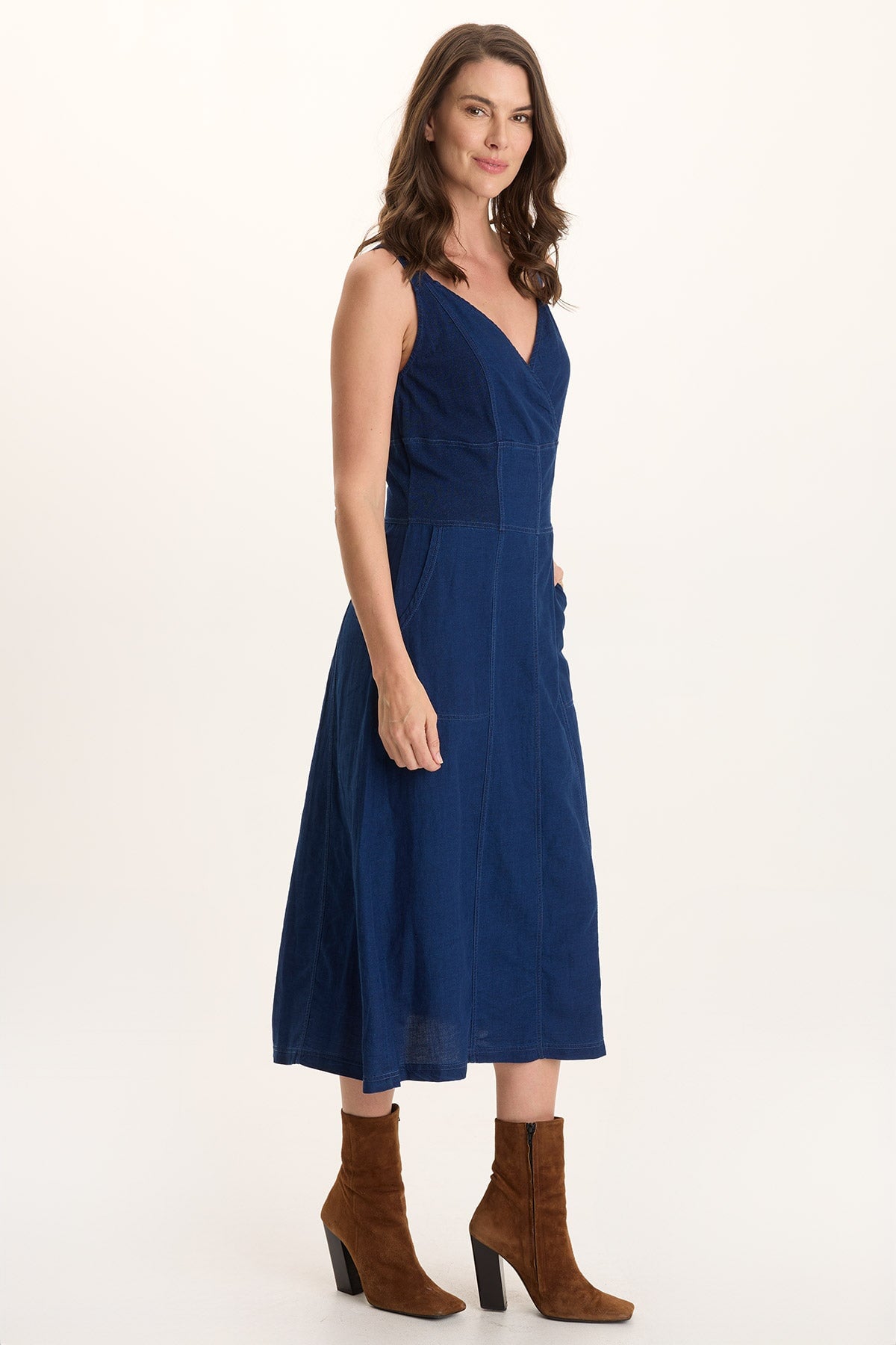 XCVI Lyall Mock Denim Twill Midi Tank Dress